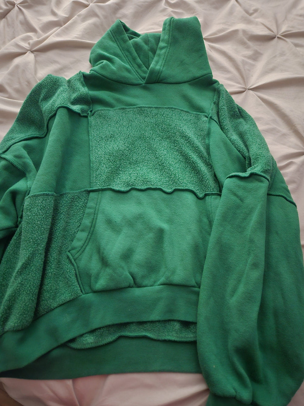 aerie Green Patchwork Fleece Hoodie